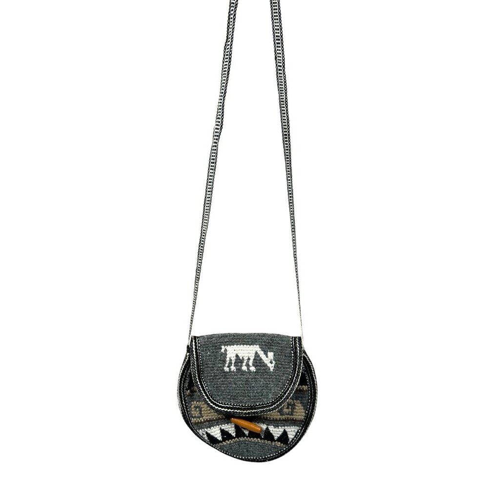 Handmade Woolen Crossbody Bag Horse and Tribal Pattern Cowgirl Core Southwest - Picture 2 of 9